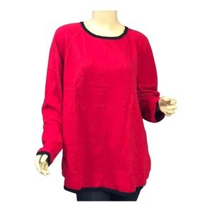 Karen Scott Red with Black Trim Curved Hem Lightweight Sweater. Size: XL. NWT!